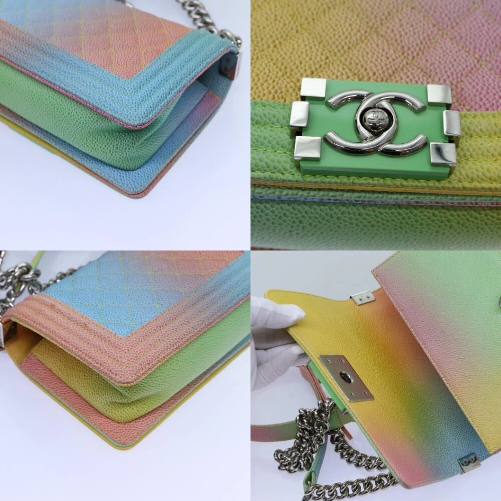 CHANEL Matelasse Boy Chanel Chain Shoulder Bag Leather Rainbow CC Auth 71579SM - Picture 13 of 15